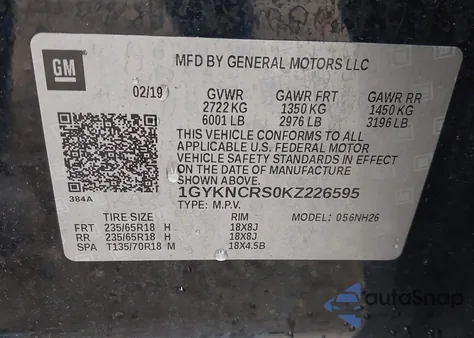 2019 Cadillac Xt5 Luxury from USA, damaged, VIN 1GYKNCRS0KZ226595